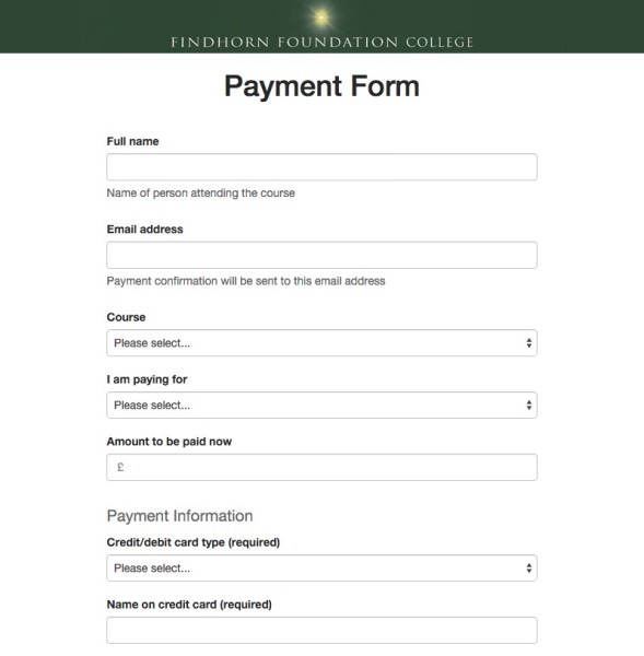 <span class="entry-title-primary">Findhorn College</span> <span class="entry-subtitle">Credit card payment integration</span>